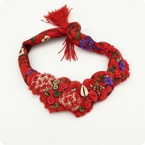 Elegant Red Floral Embroidered Necklace
